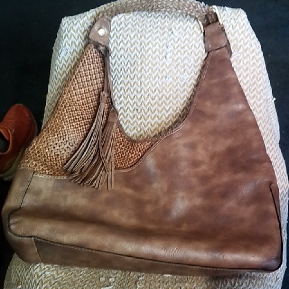 Patricia Nash Distressed Brown Leather Shoulder Hobo with Tassel